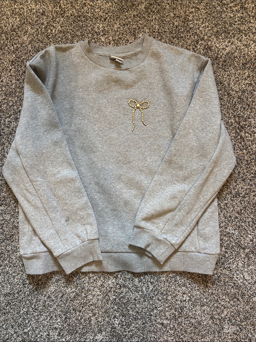 a new day Gray Crewneck Sweater with Rhinestone Bow